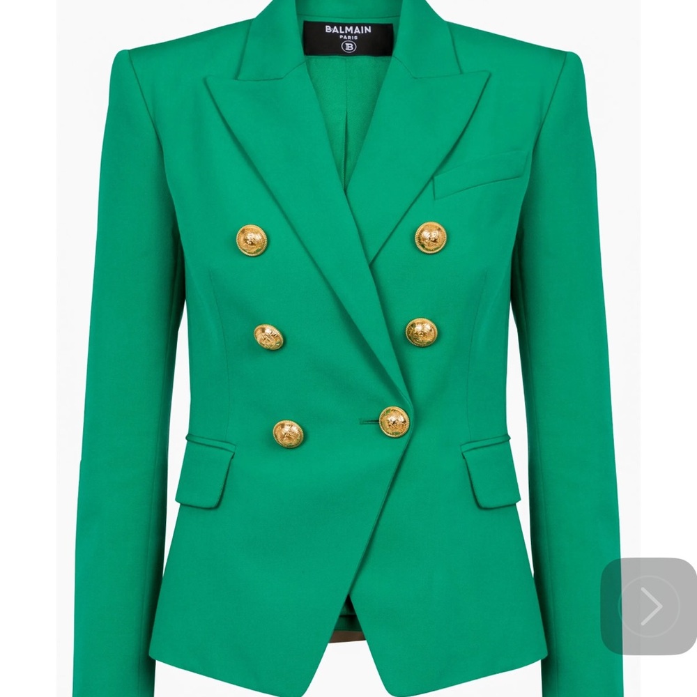 Balmain Emerald / Turquoise color Blazer with Gold Accents pristine worn once
